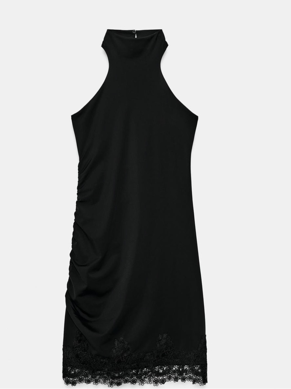 Zara Black Halter Neck Mini Dress with Lace Hem - Picture 4 of 9